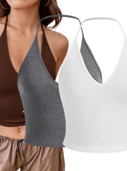 Alura Ribbed Halter Crop Top Set