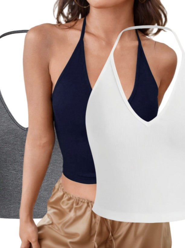 Alura Ribbed Halter Crop Top Set