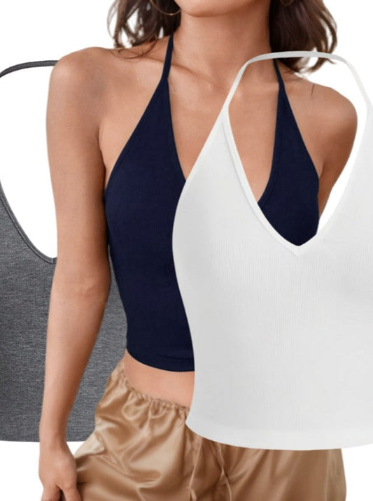 Alura Ribbed Halter Crop Top Set