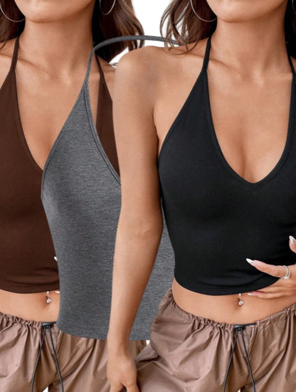 Alura Ribbed Halter Crop Top Set