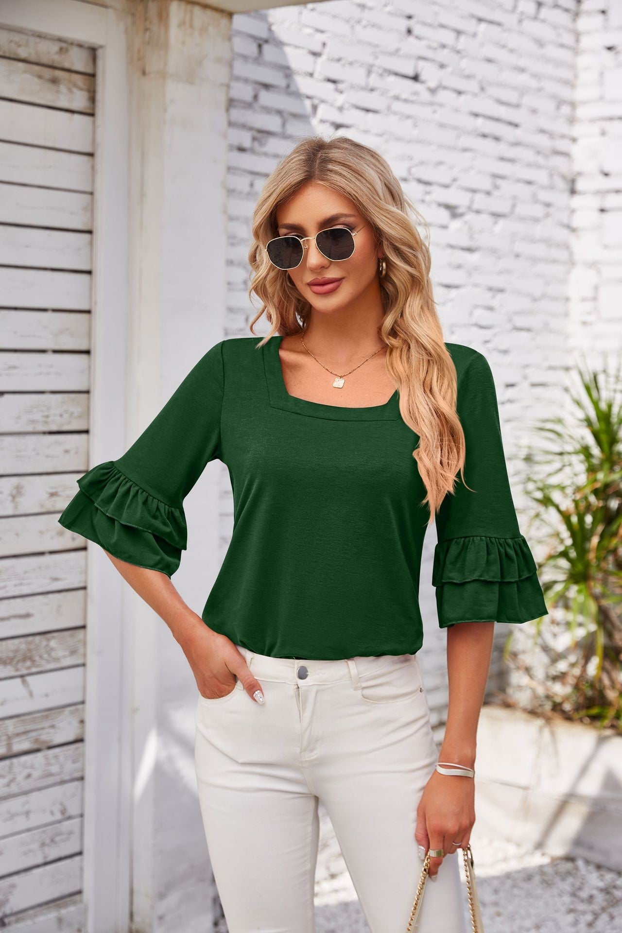 Amaya Ruffled Square-Neck Tee