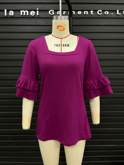Amaya Ruffled Square-Neck Tee