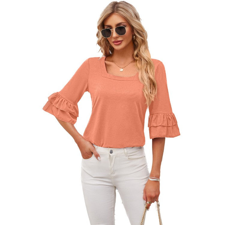 Amaya Ruffled Square-Neck Tee