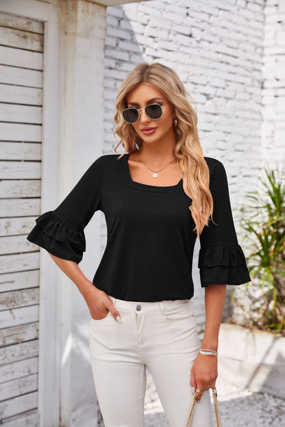 Amaya Ruffled Square-Neck Tee