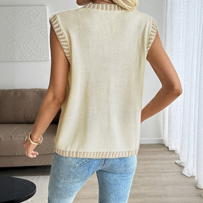 Celeste Contrast Knit Sleeveless Cardigan Vest